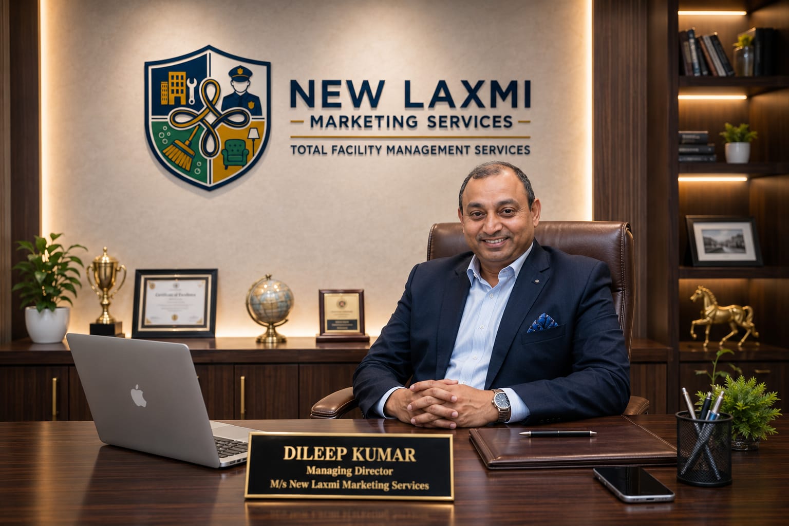 Dileep Kumar, Managing Director of NEW LAXMI MARKETING SERVICES, seated at his office desk