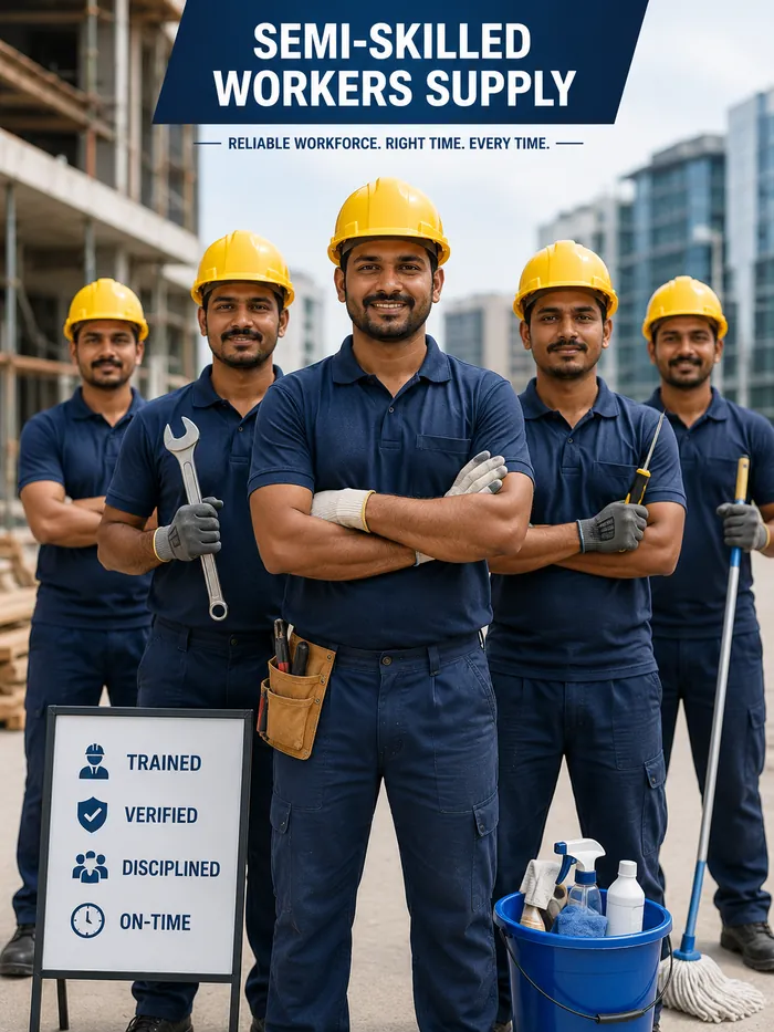 Semi-skilled workers performing various tasks at a construction site